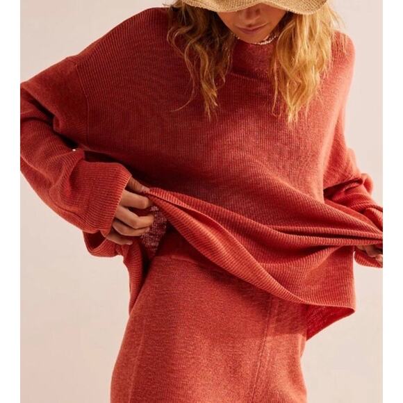 Free People Sweaters - Free People Malibu‎ Surf Sweater XS Oversized Red Orange Fall Slouchy Relaxed
